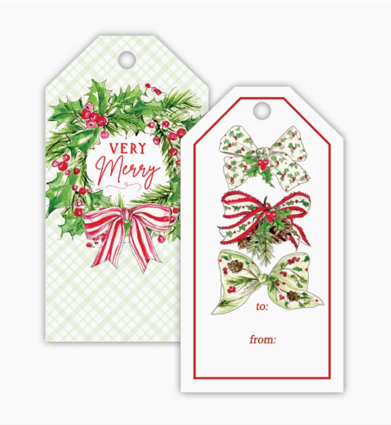 Handpainted Red & Green Bows Gift Tag