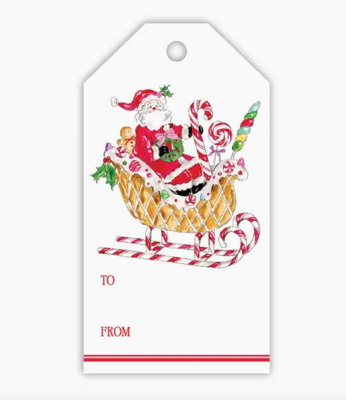 Santa in Candy Sleigh Gingerbread Gift Tag