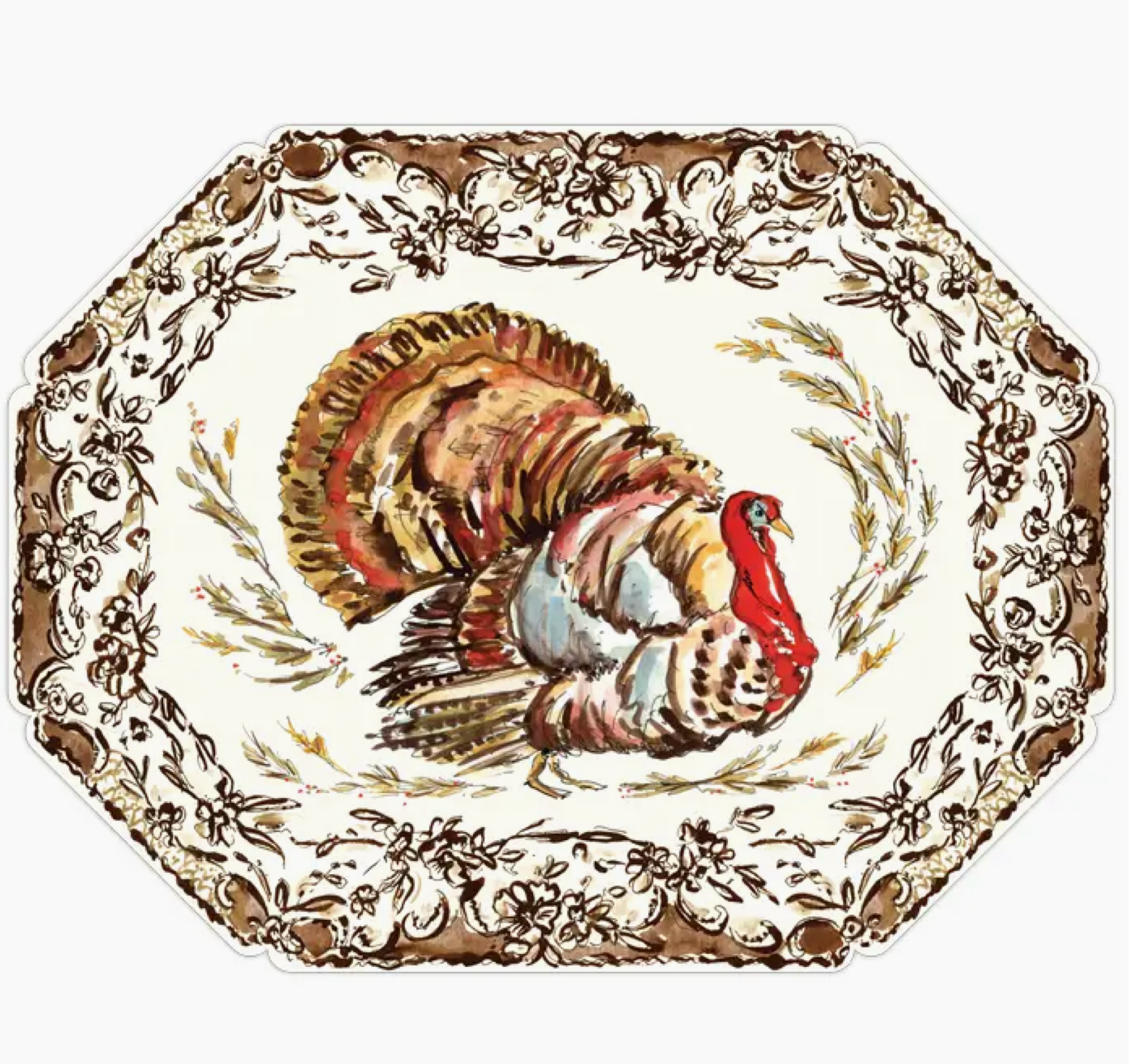 Handpainted Turkey with Hay Berries Posh Die-Cut Placemat