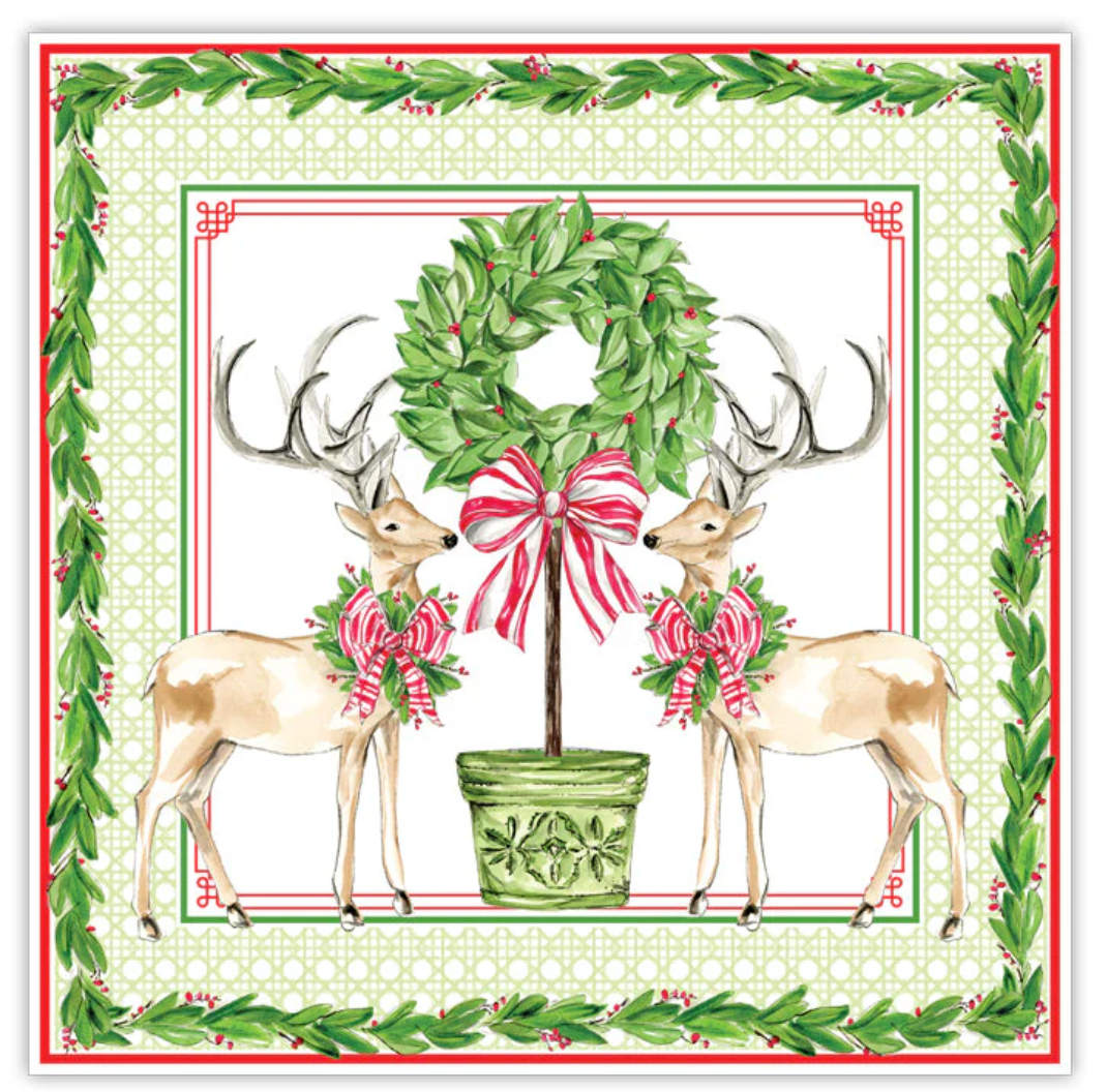 Deer Duo and Christmas Wreath Topiary Square Placements