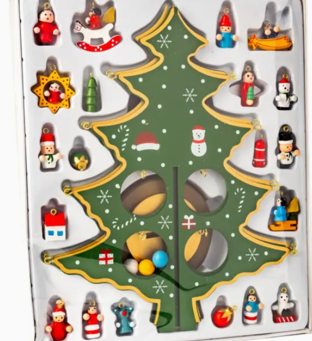 Wood Christmas Tree with Vintage Ornaments