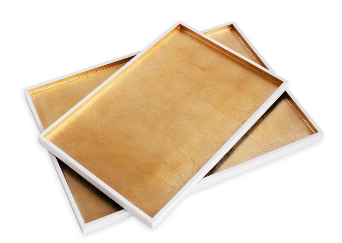 Rectangle Lacquered Trays White and Gold
