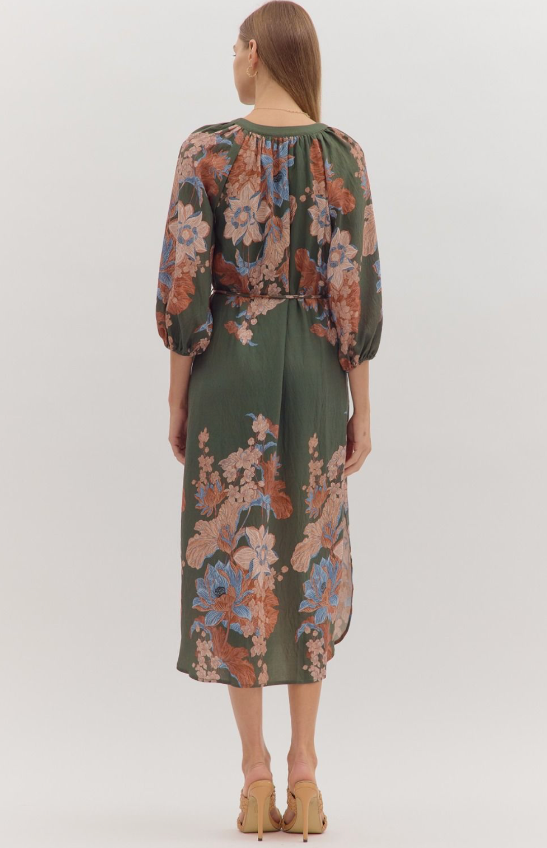 Floral print long sleeve midi dress