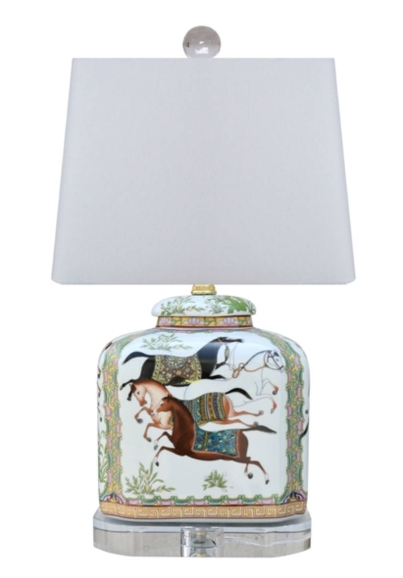 Porcelain Horse Flat Jar Lamp