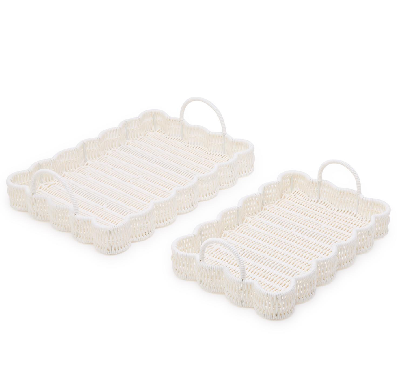 All Weather Wicker Scalloped Edge Serving Trays with Handles