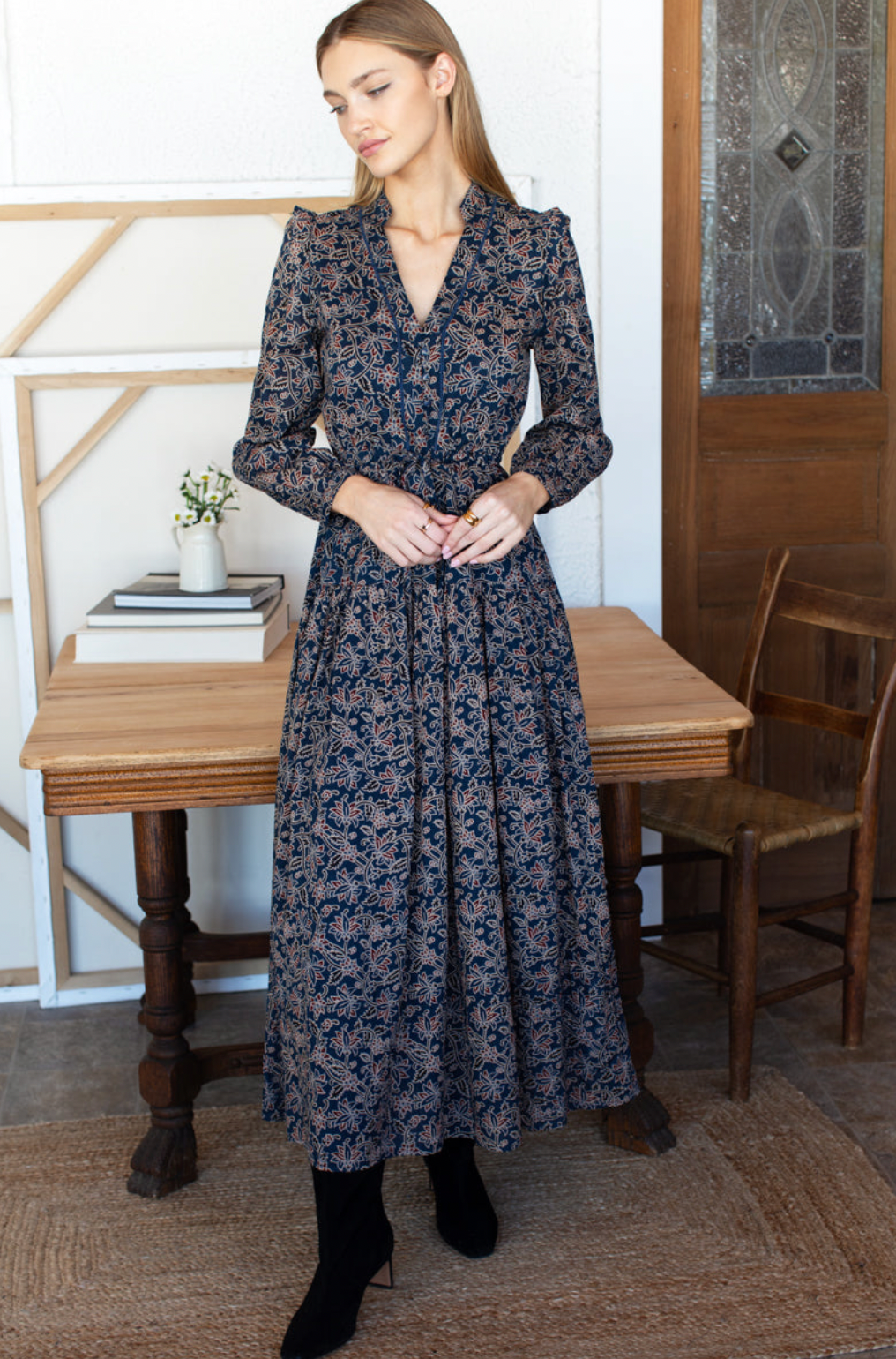 Emerson Fry Frances 4 Basque Dress - Artisan Flower Vines Organic