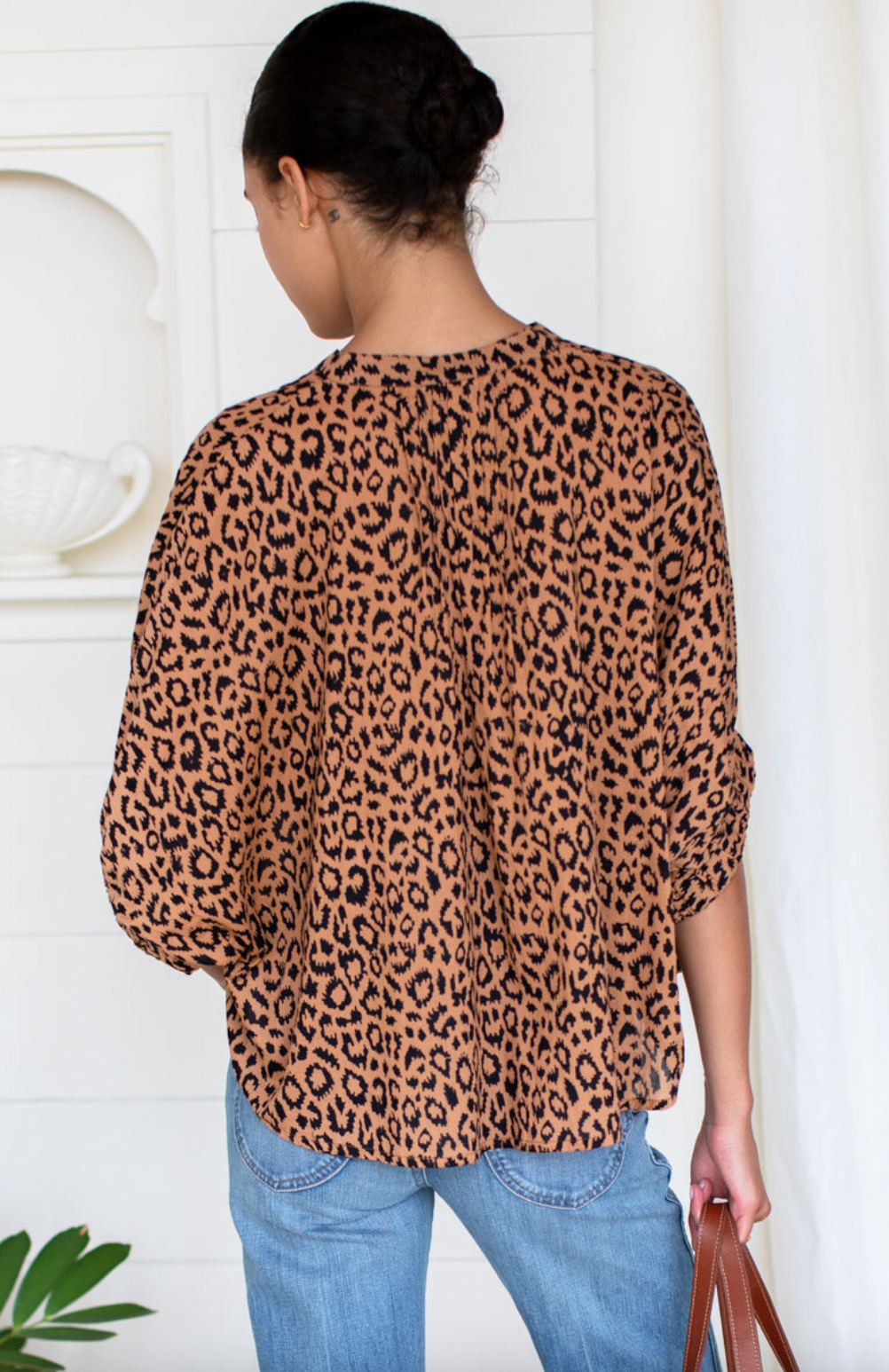 Emerson Fry Mandarin Collar Top- Vintage Leopard Organic OS