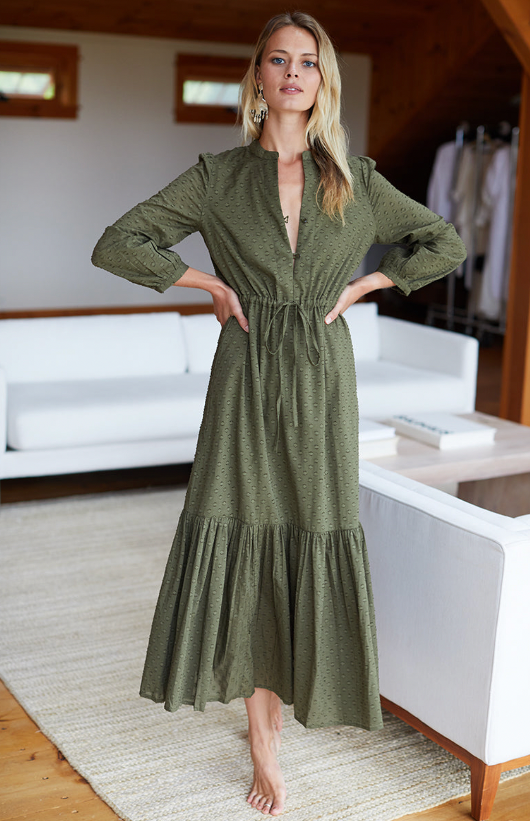 Emerson Fry 3 Dress - Moss Swiss Dot Organic