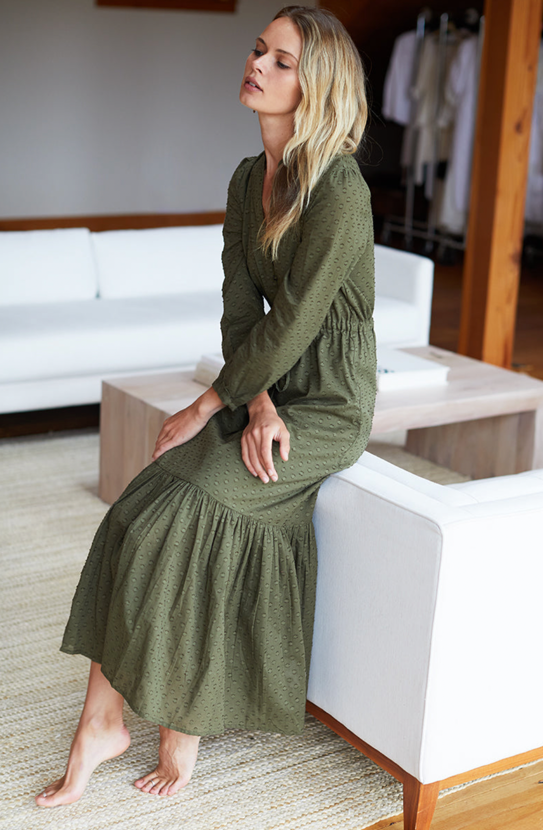 Emerson Fry 3 Dress - Moss Swiss Dot Organic