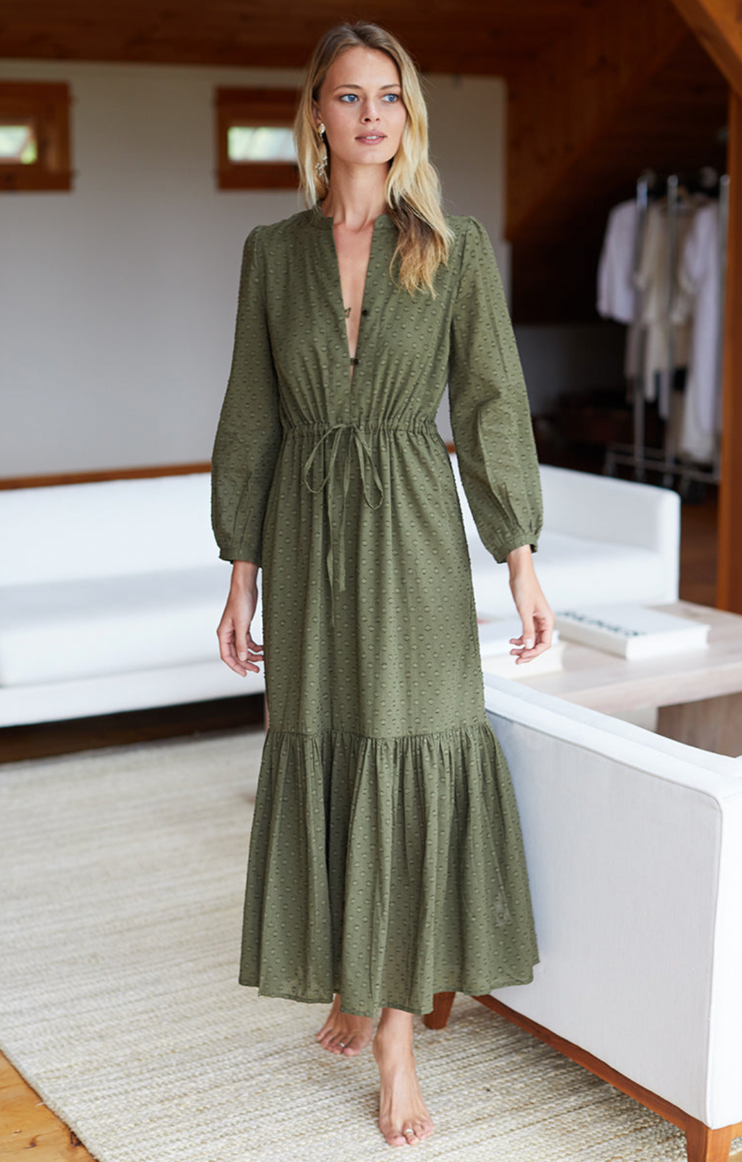 Emerson Fry 3 Dress - Moss Swiss Dot Organic