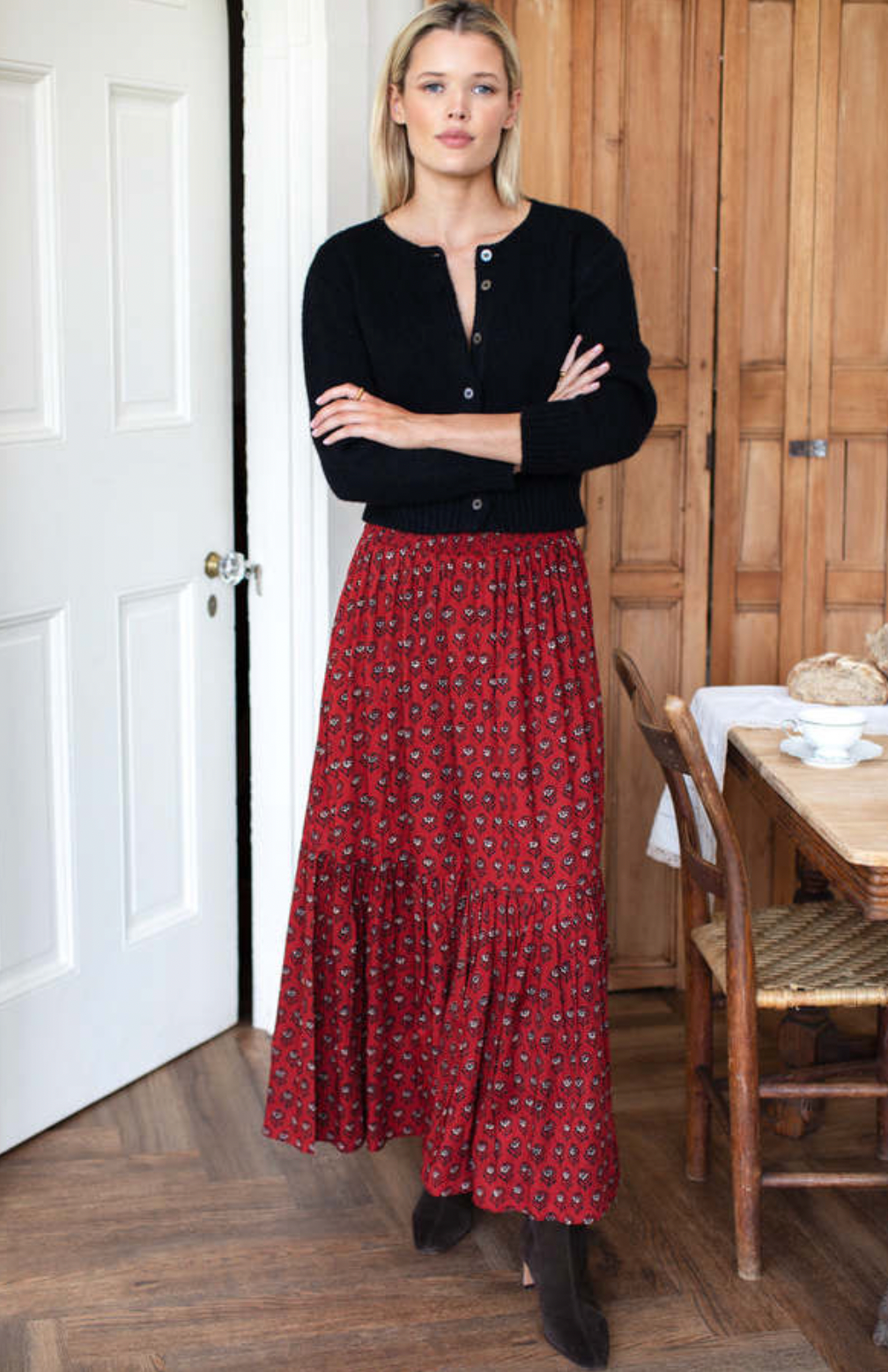 Emerson Fry Shirred Skirt - Lantern Flower Rouge