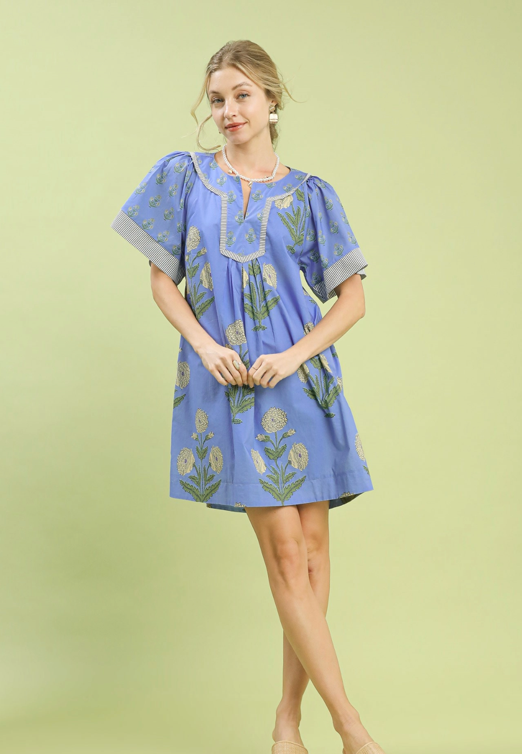 Floral Block Print Babydoll Dress