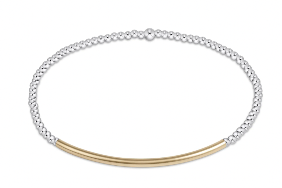 classic sterling mixed metal 2mm bead bracelet- bliss bar gold