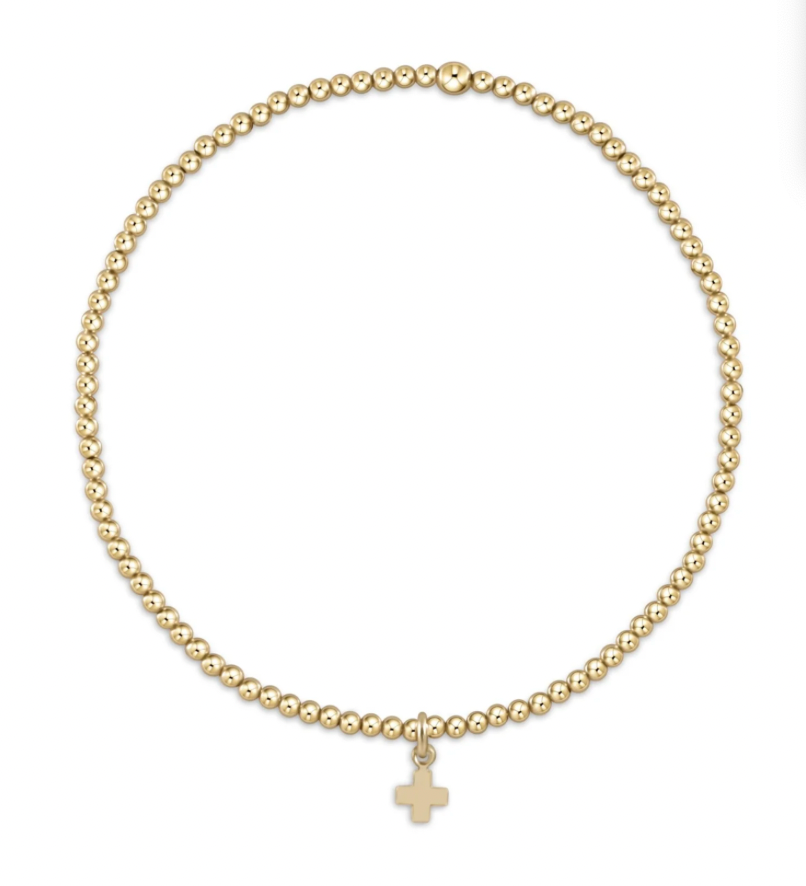 classic gold 2mm bead bracelet - signature cross small gold charm