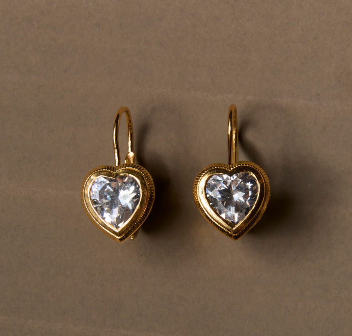 Bezel Heart Drop Earrings