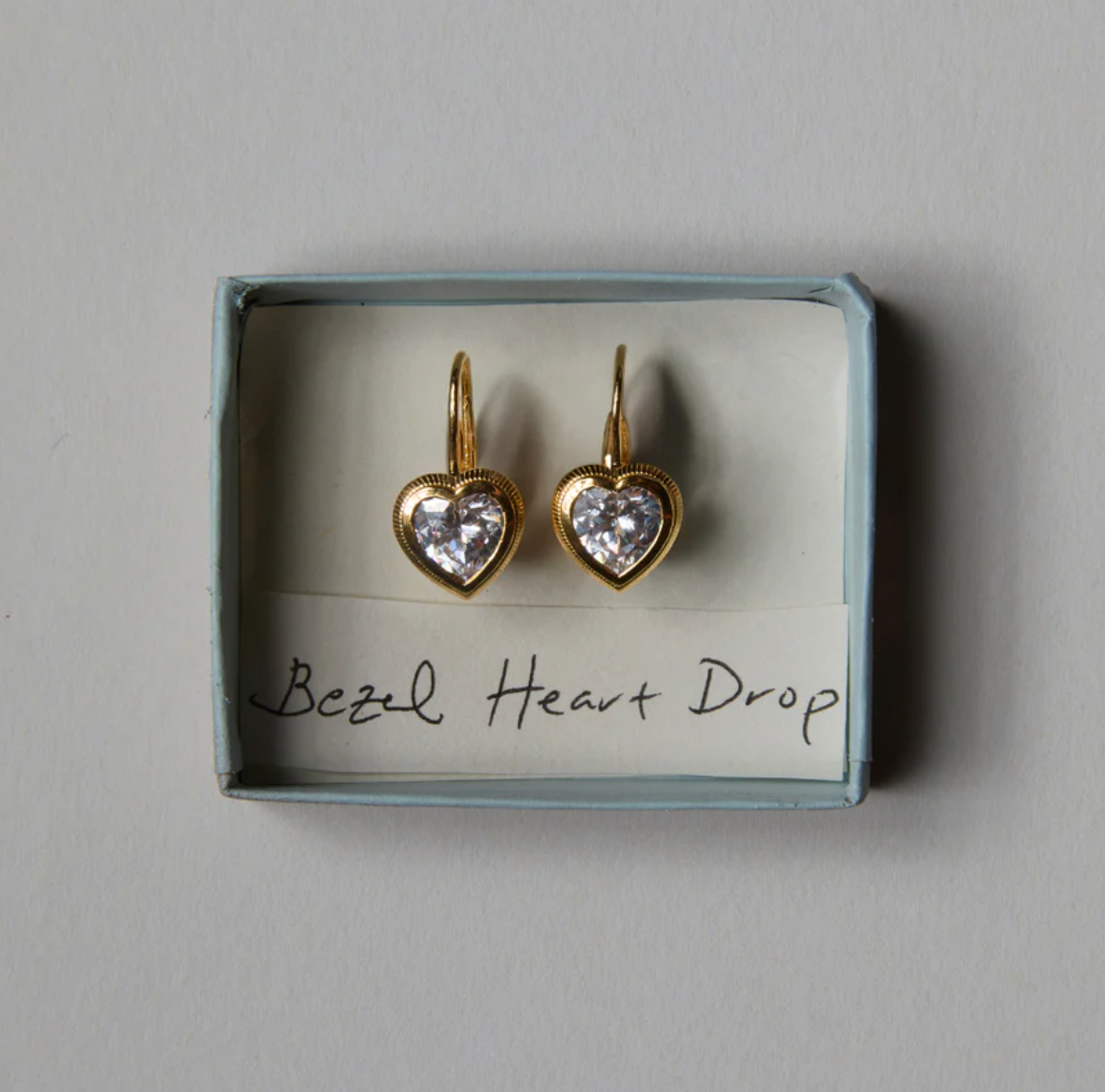 Bezel Heart Drop Earrings