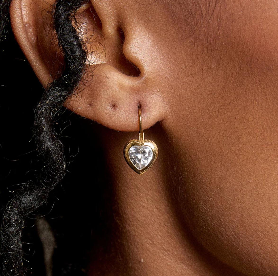 Bezel Heart Drop Earrings