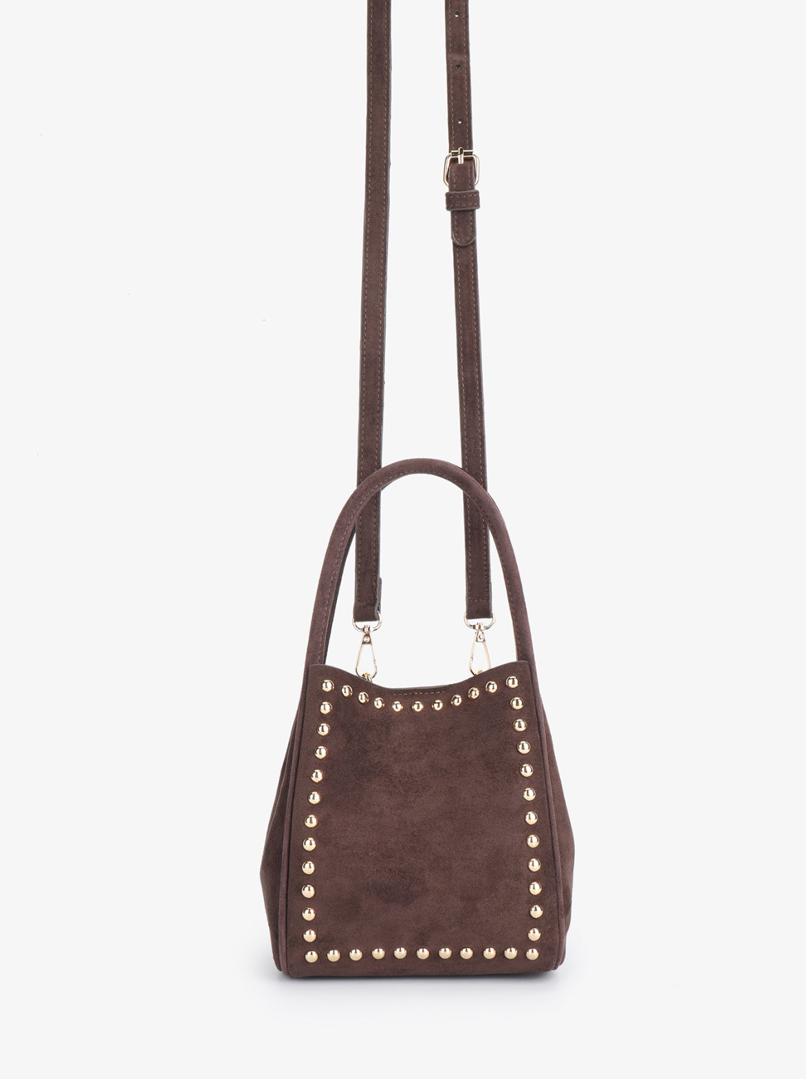 HOLLACE MINI TOTE STUDDED FAUX SUEDE CHOCOLATE