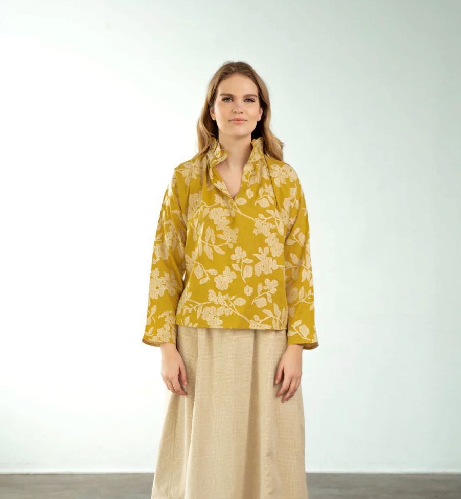 Vicki Long Sleeve Top Yellow Crosssitch