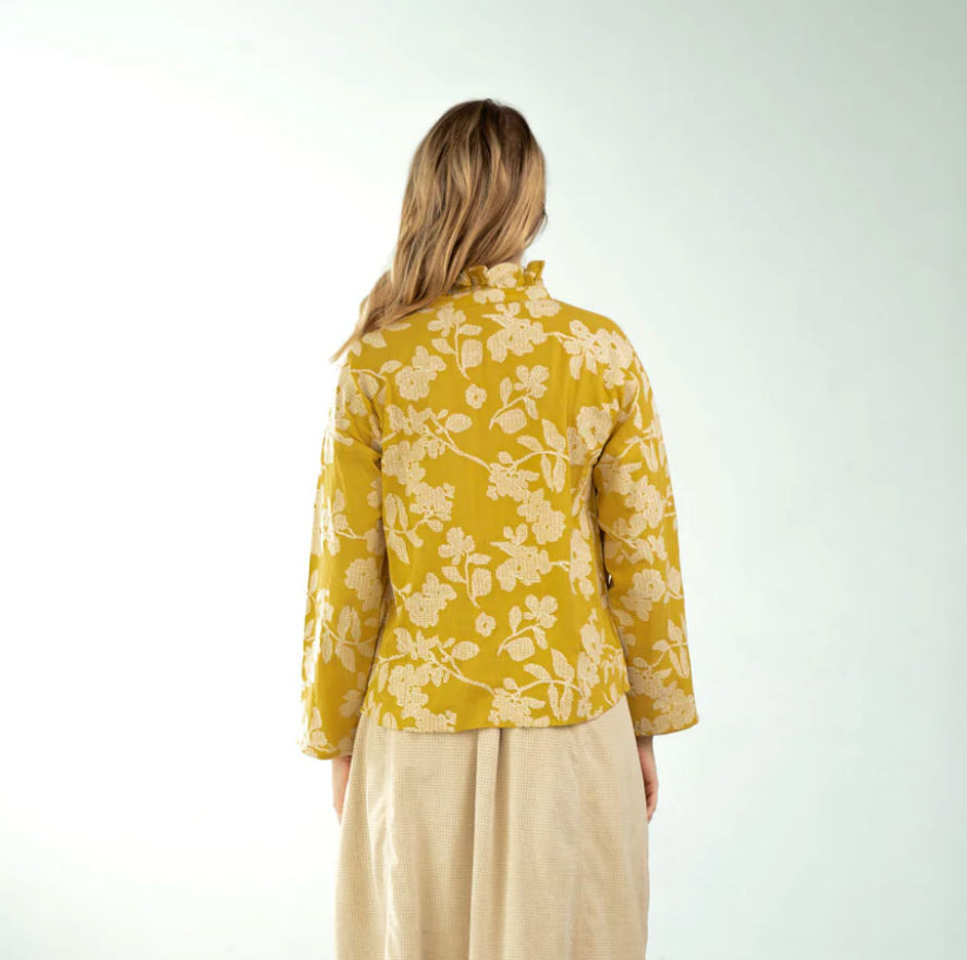 Vicki Long Sleeve Top Yellow Crosssitch