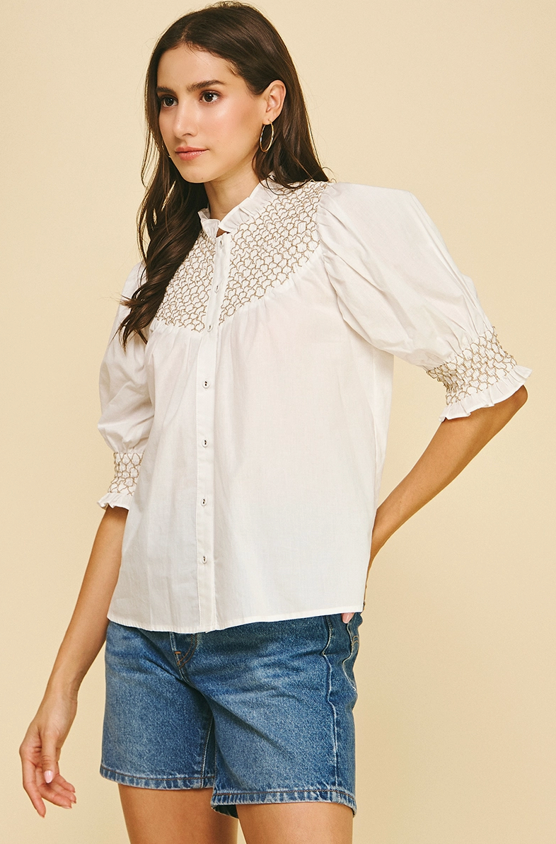 Embroidered Button Down Blouse