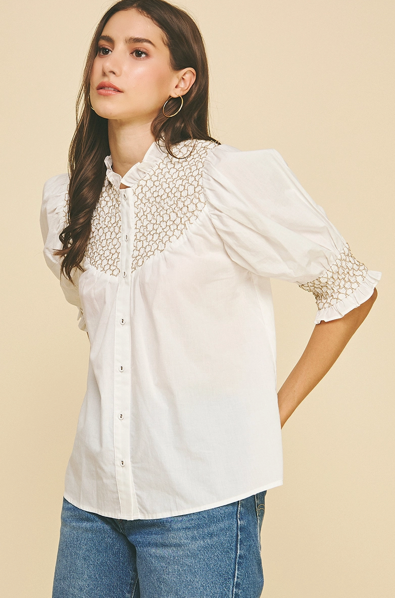 Embroidered Button Down Blouse