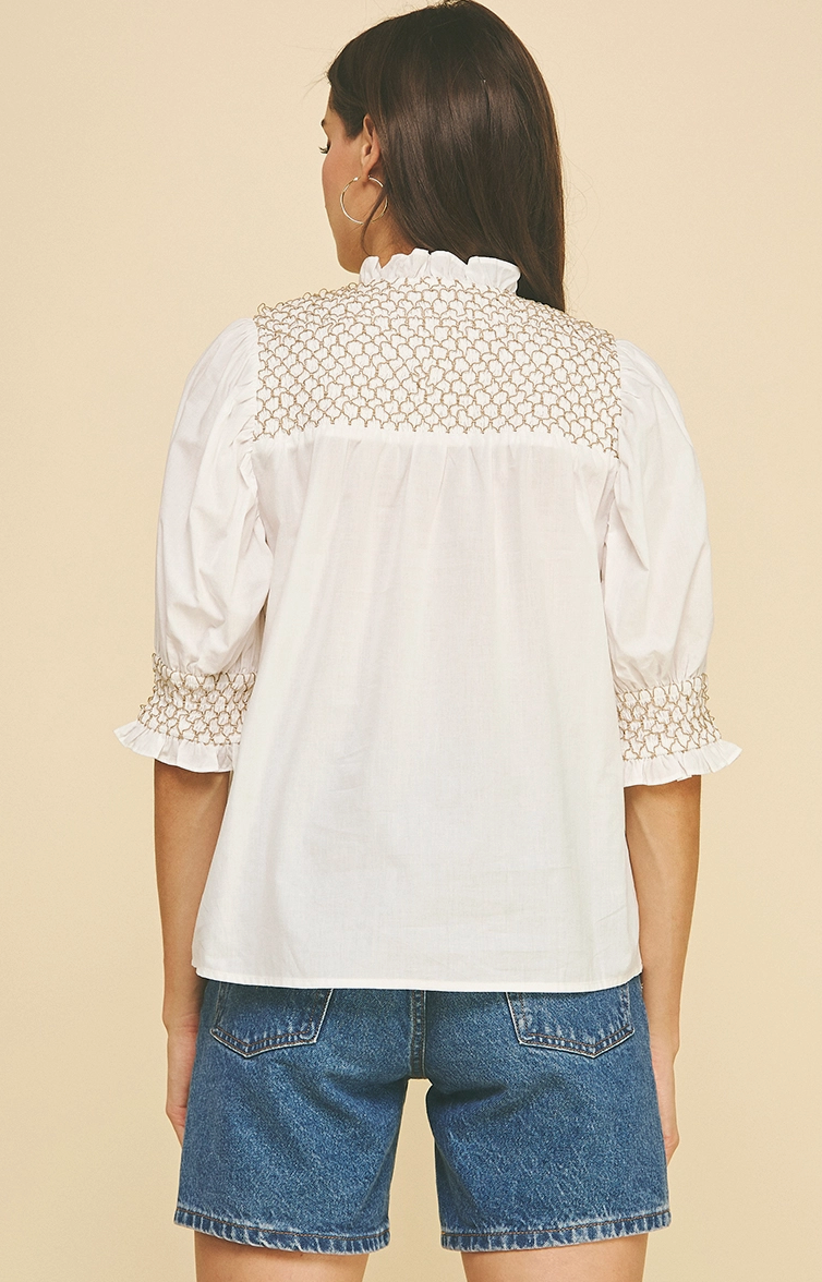 Embroidered Button Down Blouse
