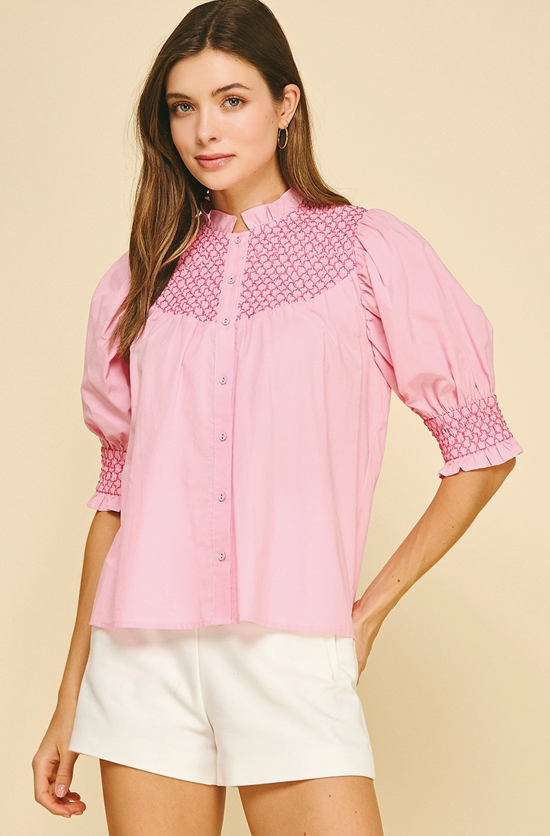 Embroidered Button Down Blouse