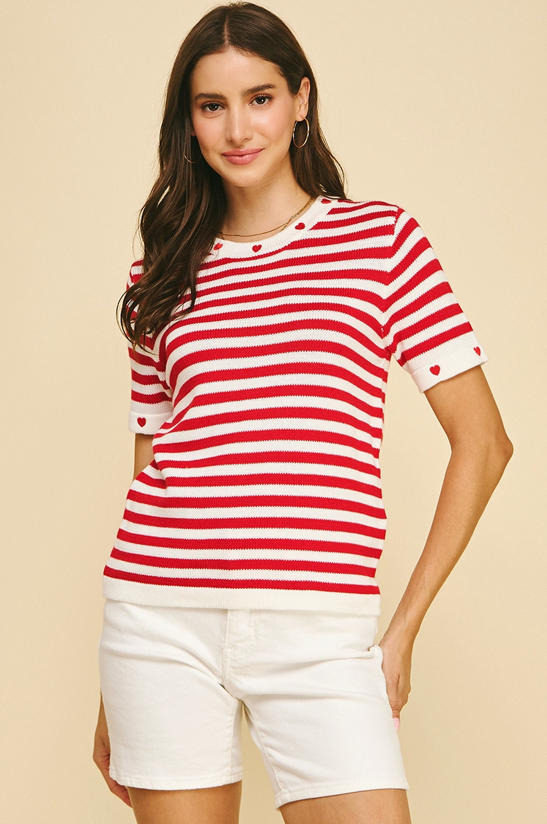 Striped Short Sleeve Sweater