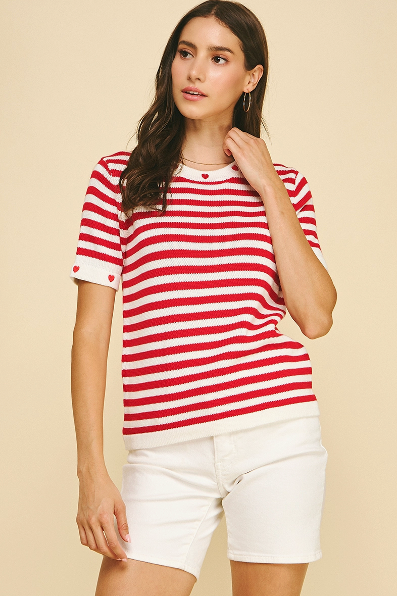 Striped Short Sleeve Sweater