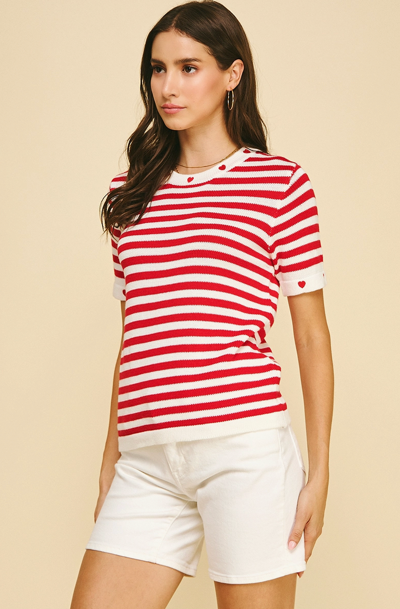 Striped Short Sleeve Sweater
