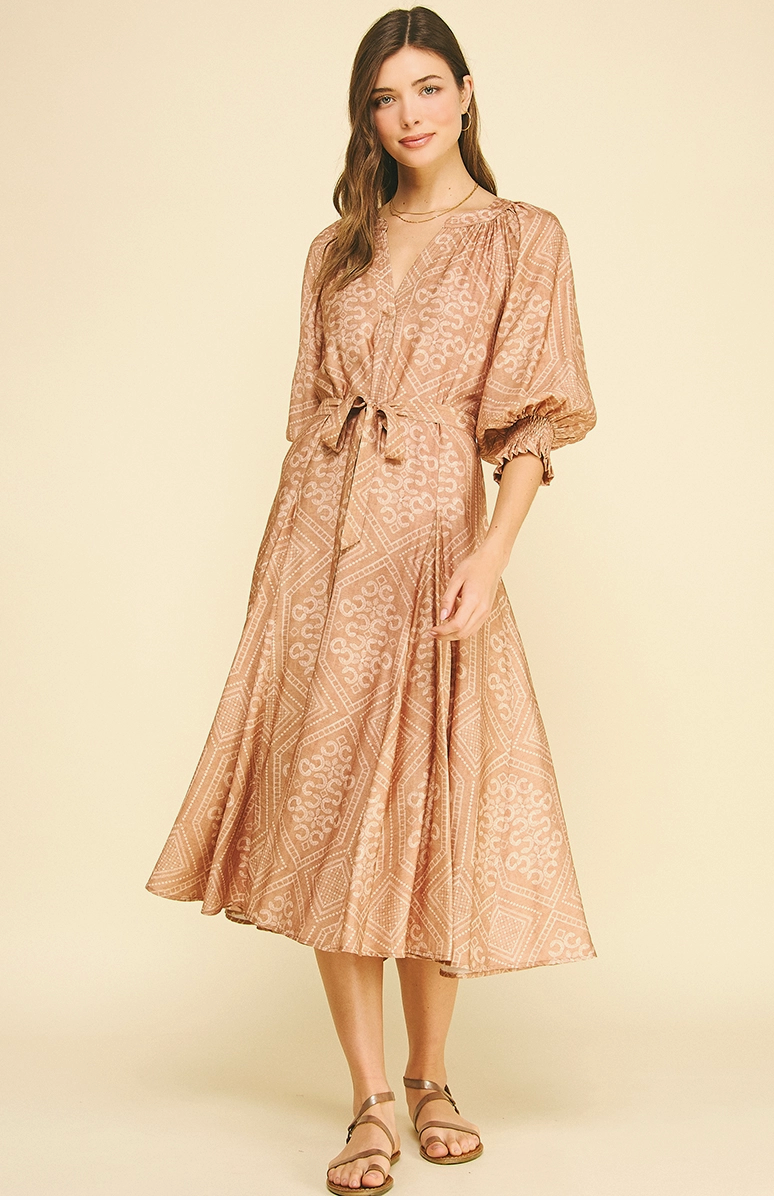 Geometric Print V-Neck Midi Dress