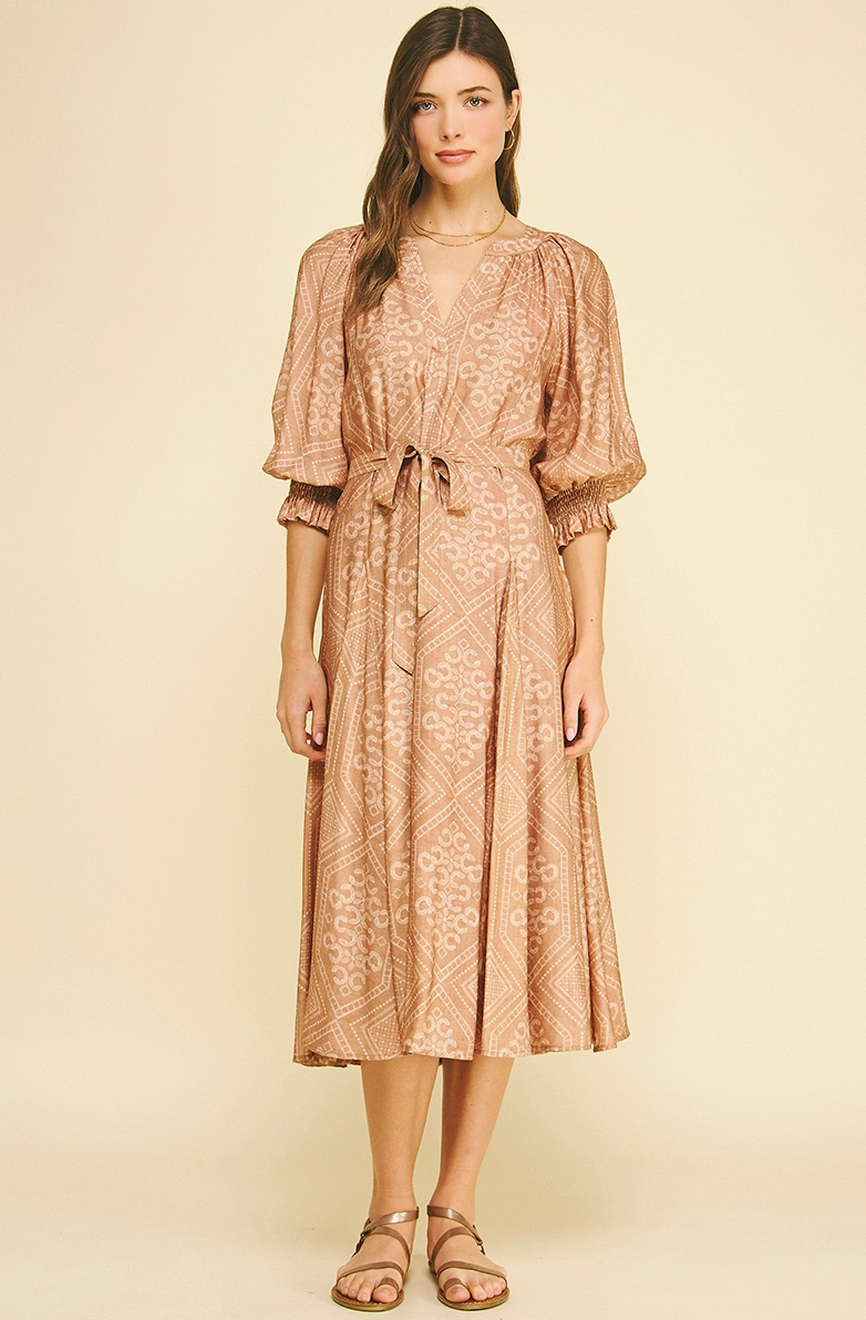 Geometric Print V-Neck Midi Dress