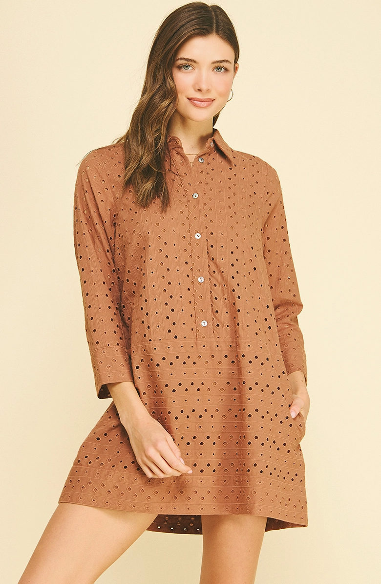 Eyelet Detailed Mini Dress