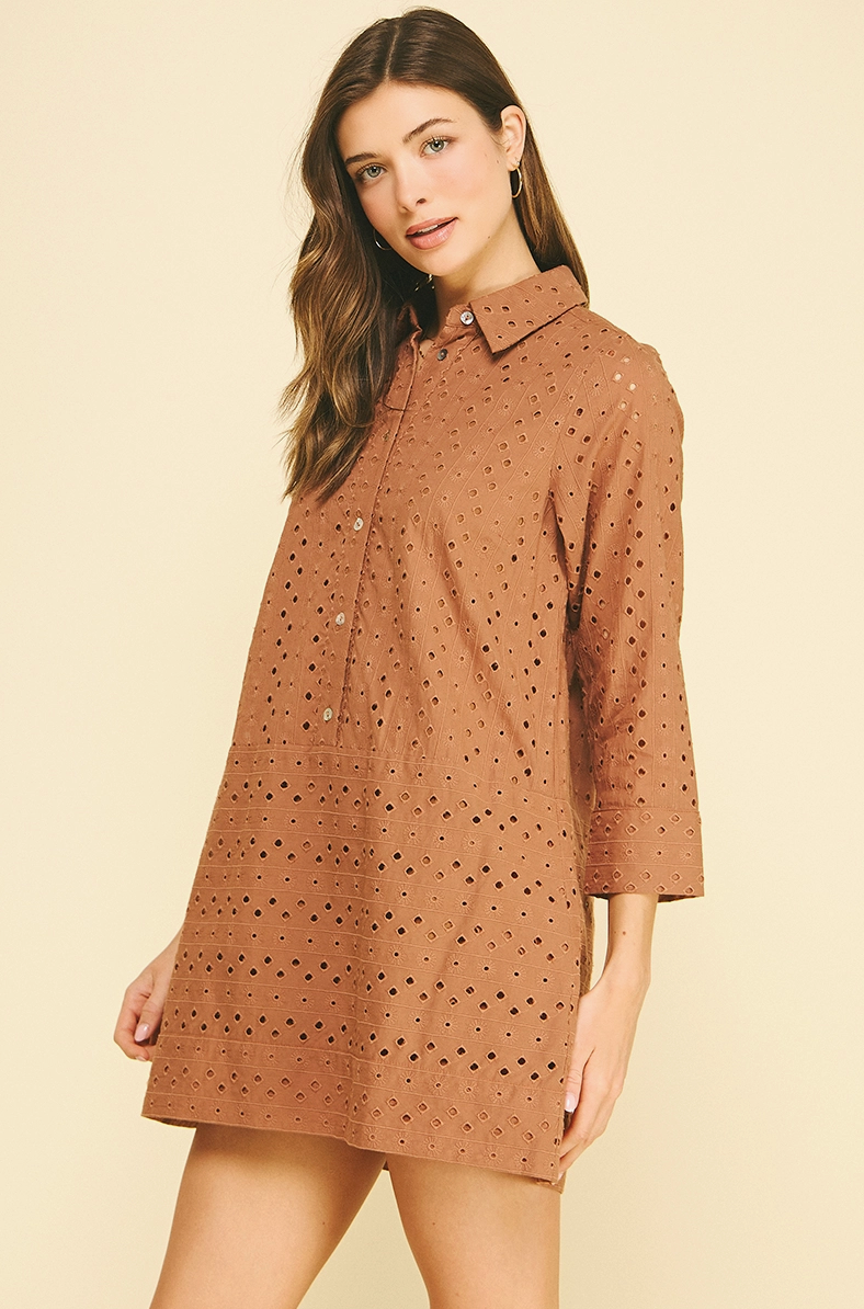 Eyelet Detailed Mini Dress