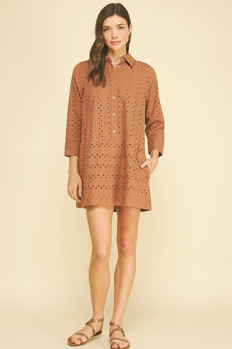 Eyelet Detailed Mini Dress