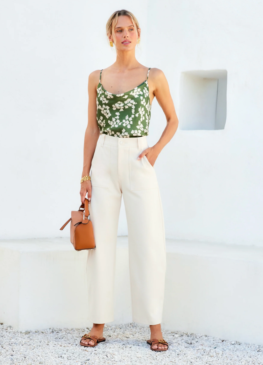 Stevie Barrel Leg Ankle Pants- Cream