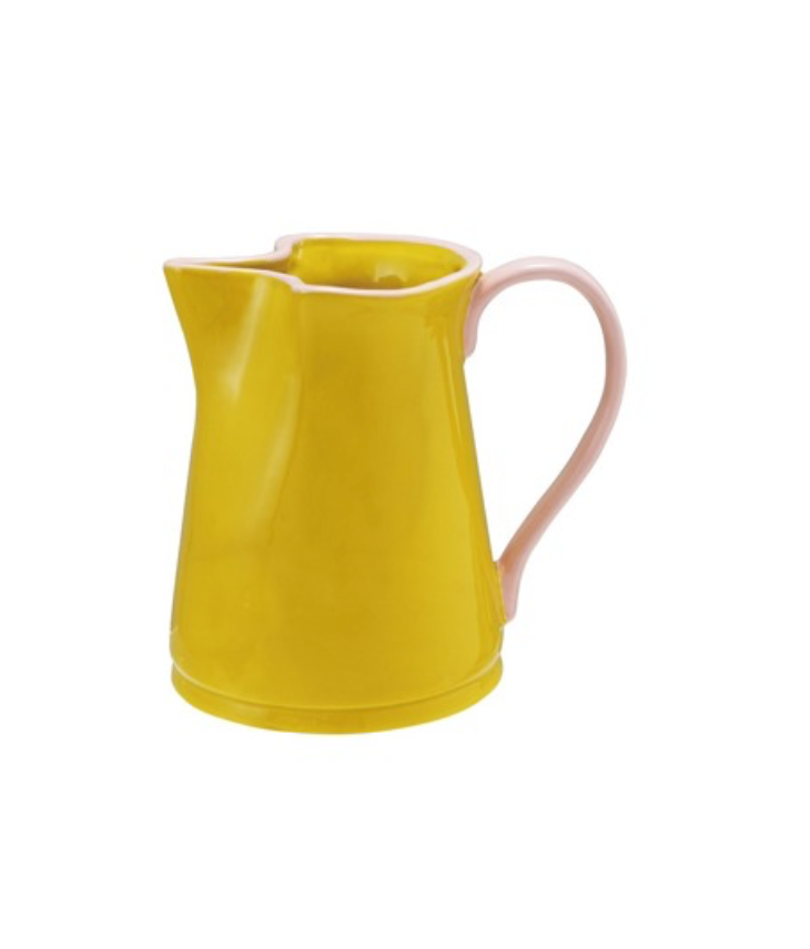 Mustard and Pink Stoneware Pitcher