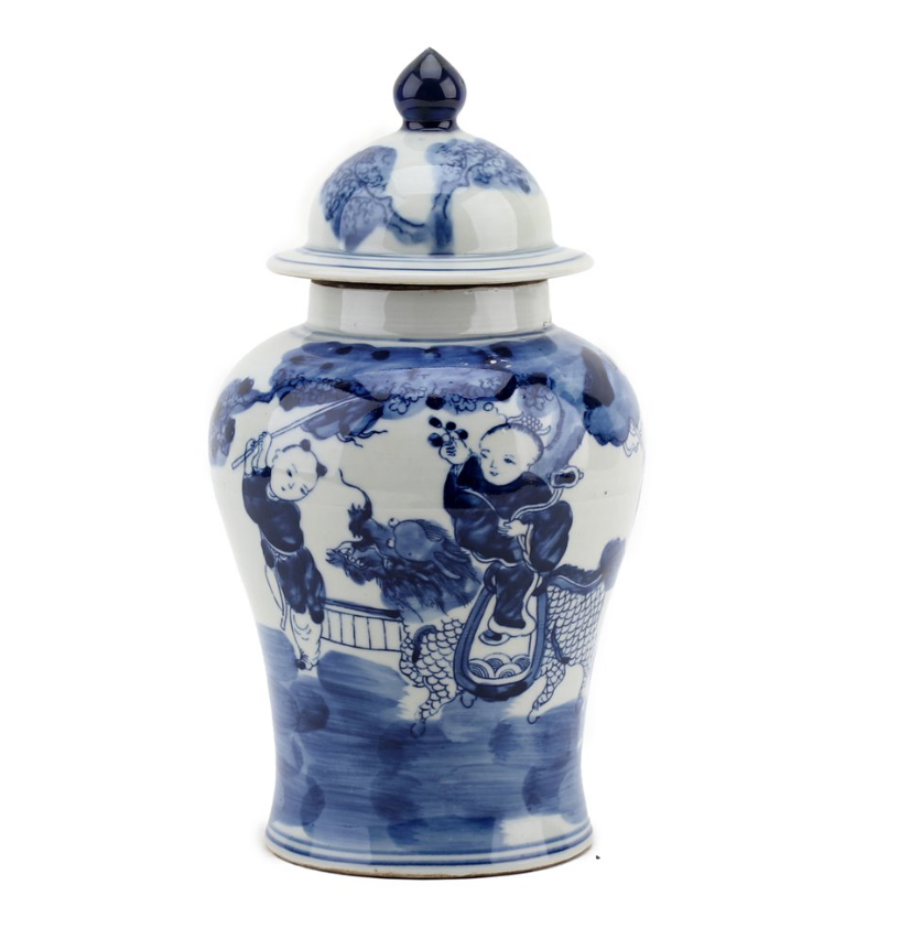 Small Lidded Blue and White Jar