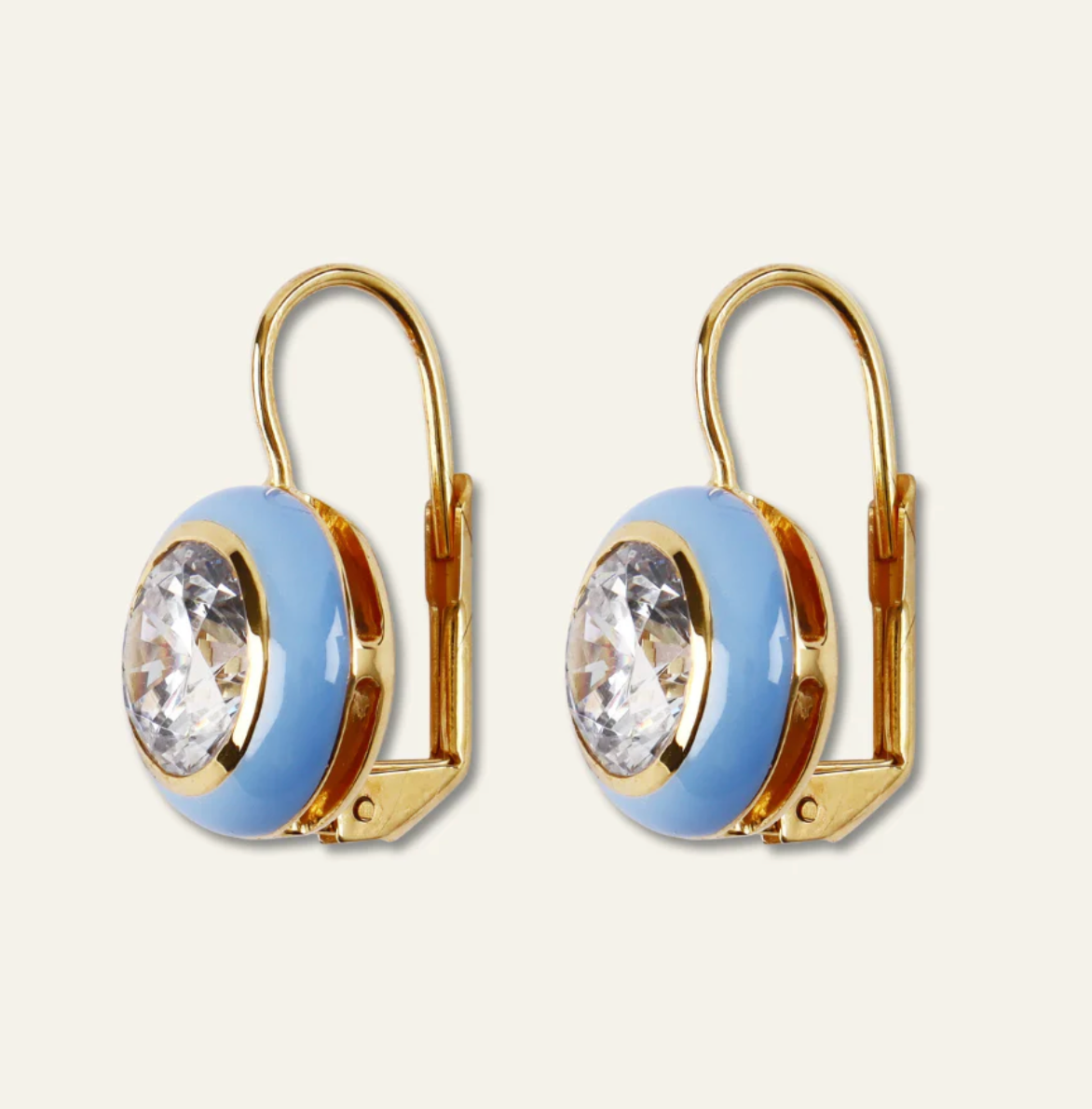 Blue Enamel Bezel Drop Earring