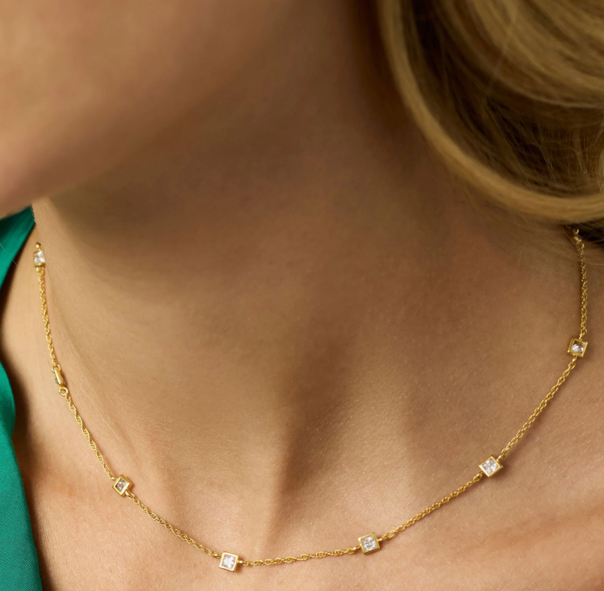 Jolie Delicate Station Necklace- Cubic Zirconia