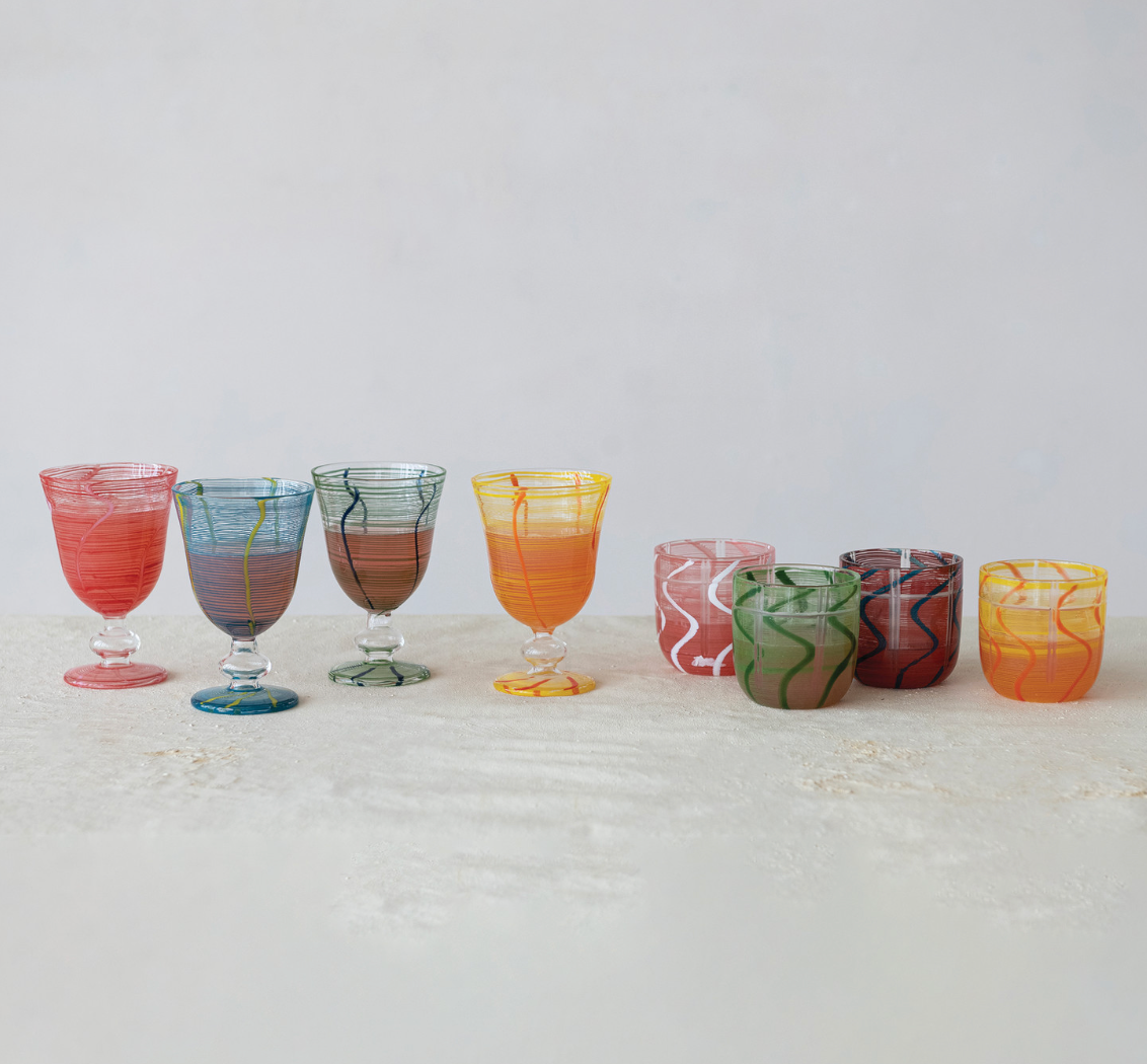 Drinking Glass with Stripes & Wave Design