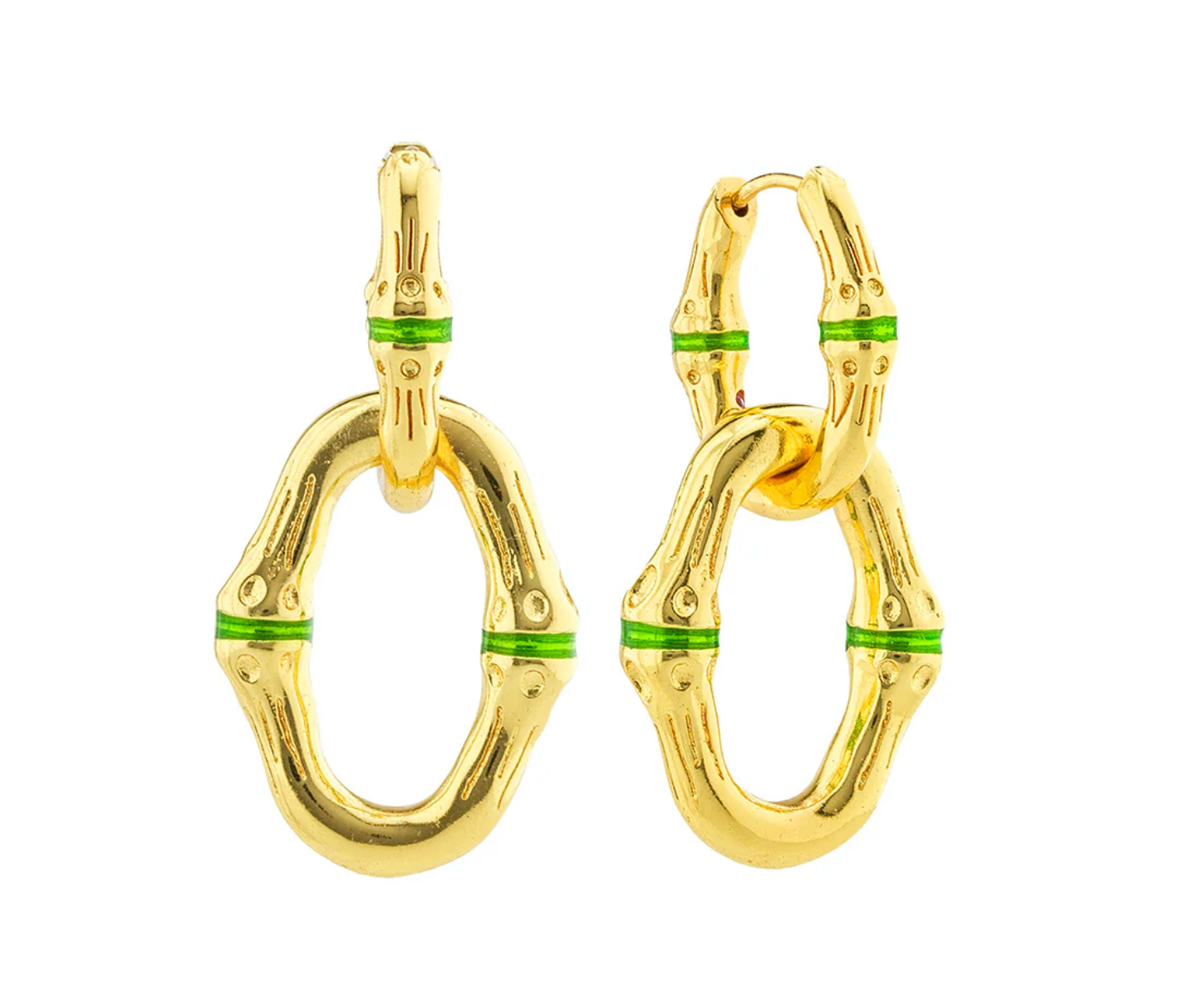 BANGKOK BAMBOO Link Earrings - Gold/Green Enamel