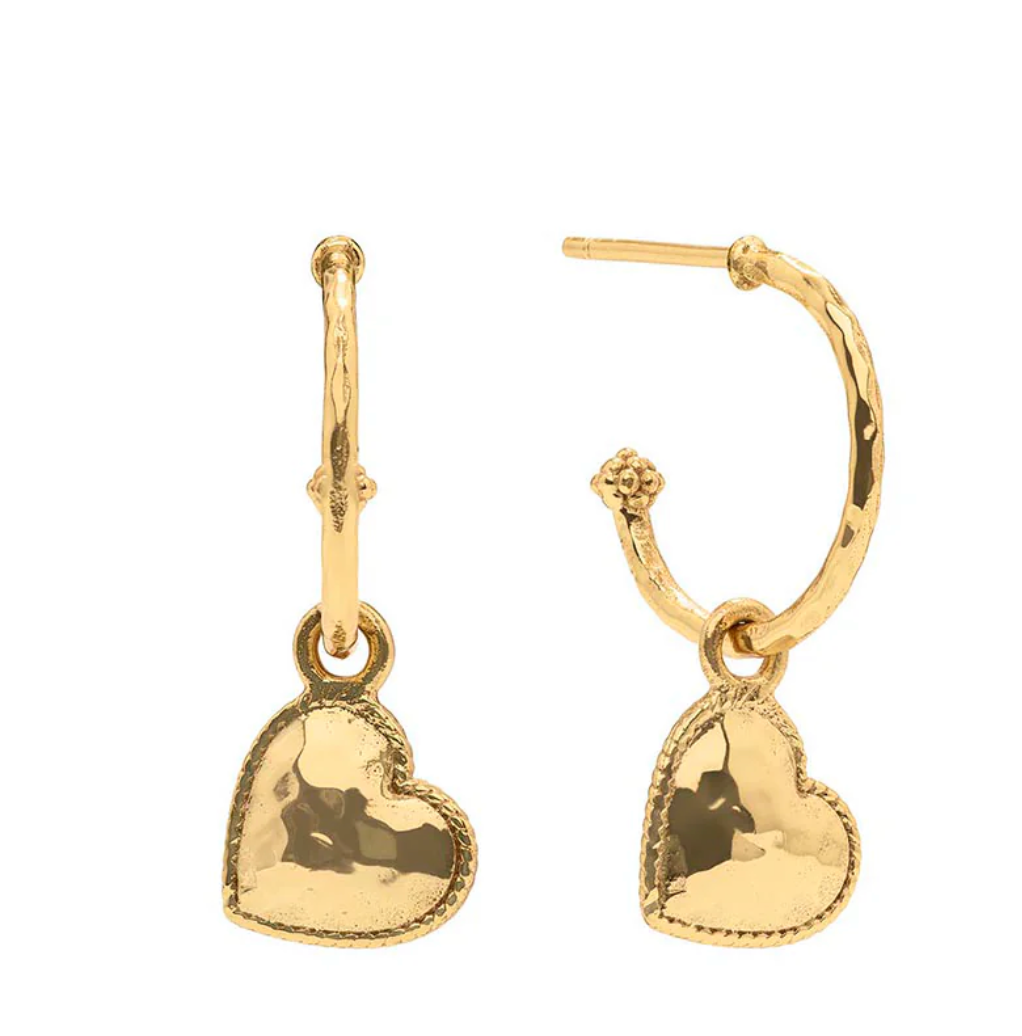 LOVE Hoop Earrings with Heart Charm - Gold