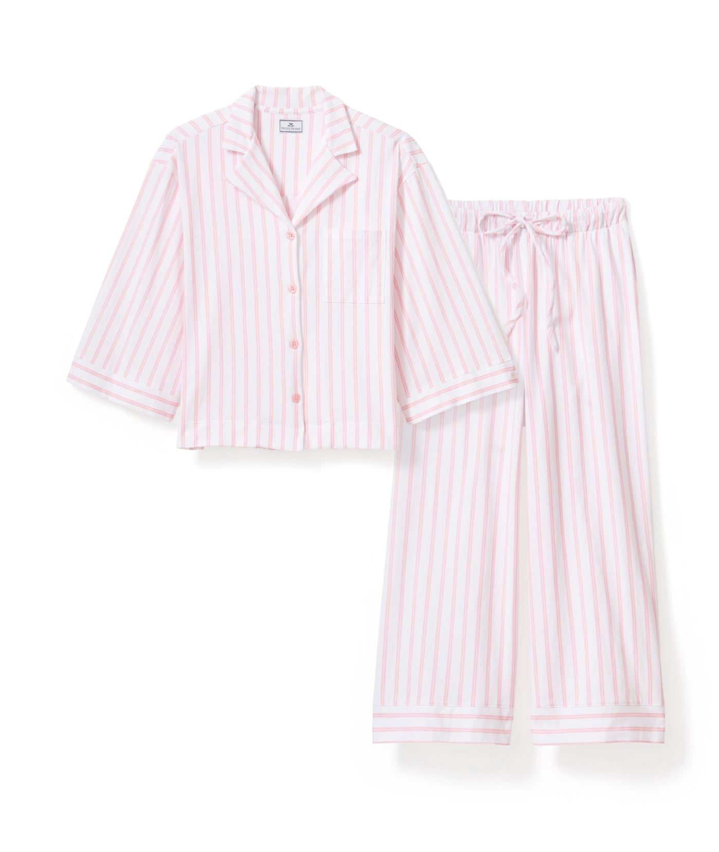 The Olivia Wide Leg Pima Pajama Set in Pink Stripe