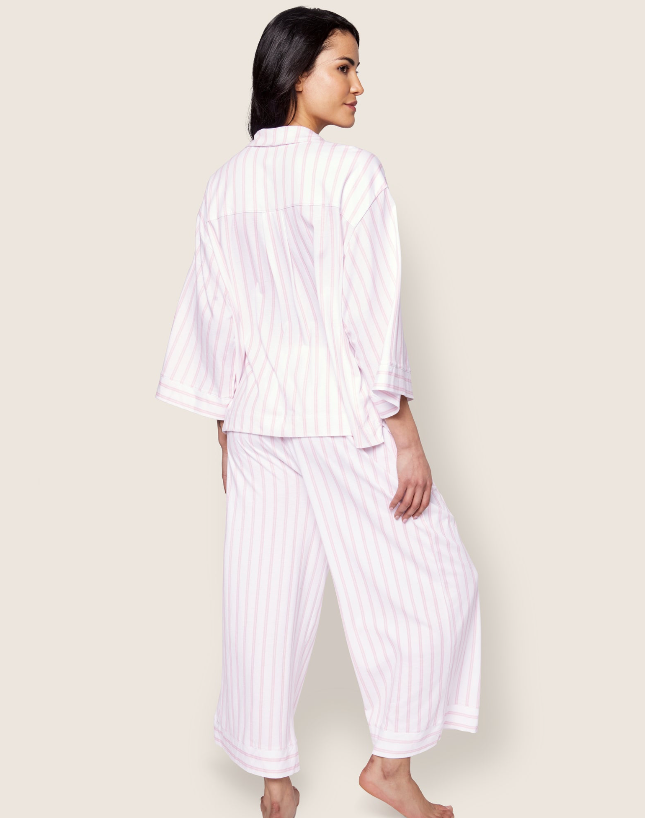 The Olivia Wide Leg Pima Pajama Set in Pink Stripe