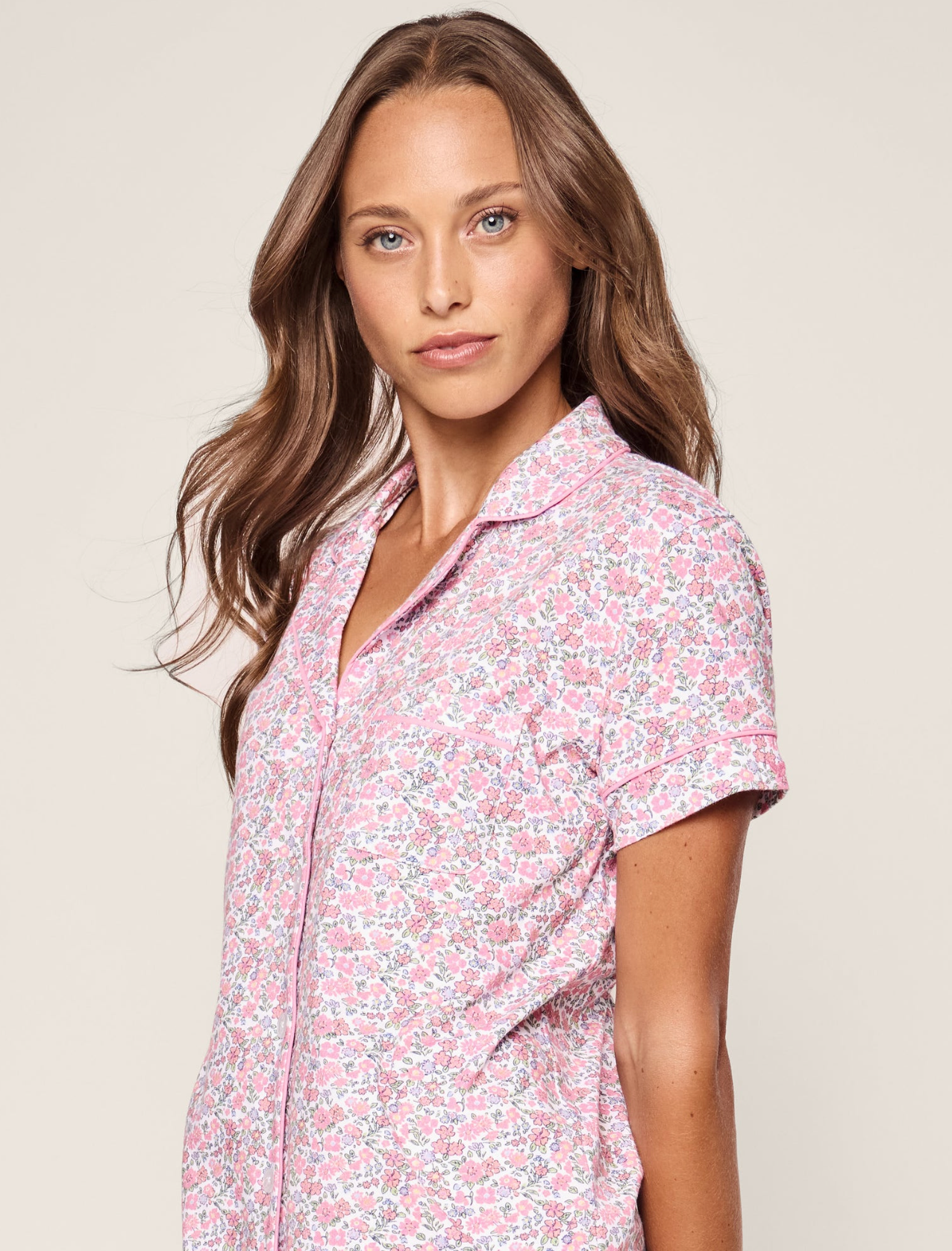 Women's Pima Short Sleeve Short Set in Fleurs de Rose