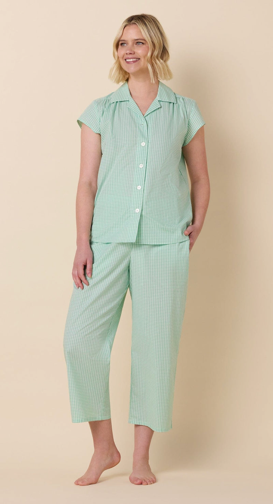 Classic Gingham Luxe Pima Capri Set - Sea Green