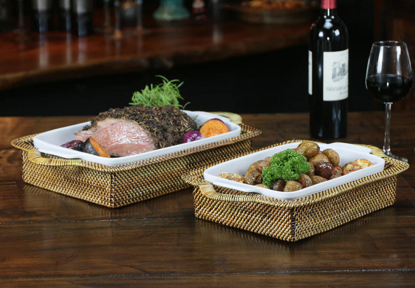 Rectangular Casserole Basket with Calaisio Stoneware Roaster