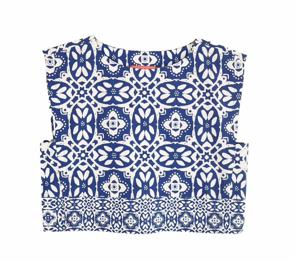 Walker Boxy Crop Top - Rosetta Tile Navy